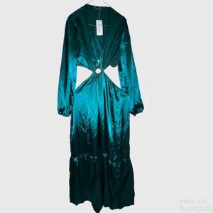 Cut out silky emerald green dress